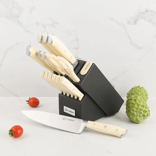 Vista 7 de Juego de 16 piezas de cuchillos de acero inoxidable alemán con bloque, mango ergonómico ABS, cuchillos de chef, afilador y tijeras para picar