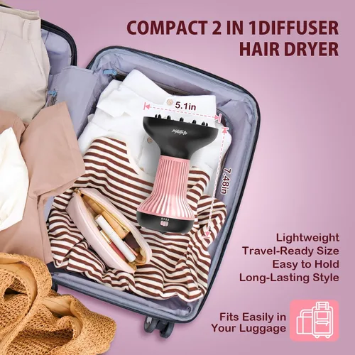 Vista 6 de WUFAYHD Secador de pelo difusor para cabello rizado: Difusor profesional 2 en 1 y secadores de pelo con tecnología iónica y cerámica para cabello