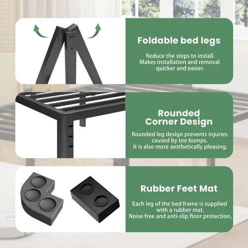 Vista 6 de NKZ Base de cama individual de 12 pulgadas, plataforma de metal resistente con patas de esquina redondas, soporte de listones de acero resistente