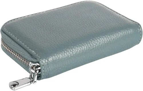 Vista 3 de Cartera de piel con cremallera para mujer bloqueo RFID