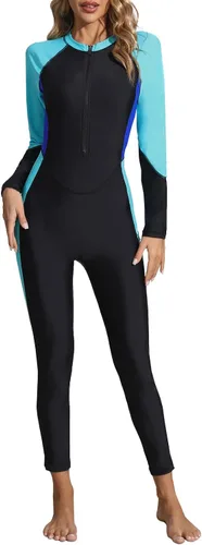 Vista 13 de Halcurt - Traje de baño de una pieza con cremallera frontal para mujer, manga larga, con protección contra erupciones (factor de protección solar 50)