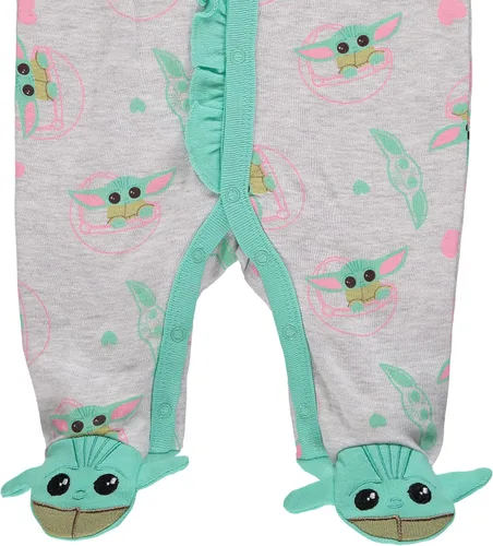 Vista 3 de STAR WARS Pijama Yoda de una pieza para bebé, pijamas con pies para bebé, pijamas para niña, Verde