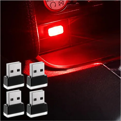 Vista 10 de Augeny 4 PCS Lámpara de Atmósfera Interior de Coche LED USB, Luz Nocturna Decorativa Enchufable USB, Kit de Iluminación Ambiental Portátil para 2