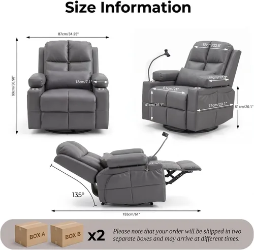 Vista 3 de Silla reclinable eléctrica para guardería, silla mecedora eléctrica con Gris