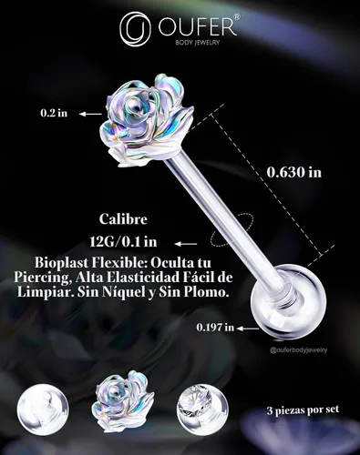 Vista 7 de OUFER 3 piezas de joyería de hélice de plástico, retenedor de piercing de labios transparente para cirugía, lindos anillos de labios