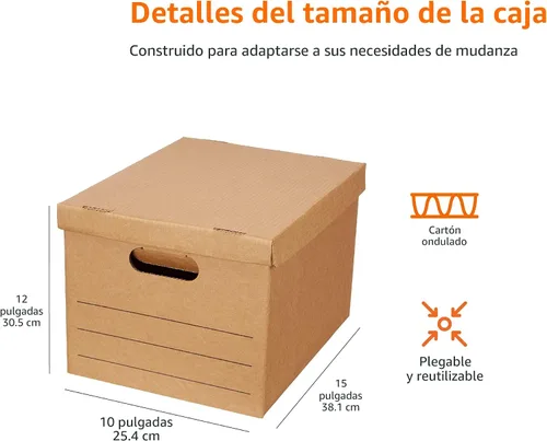 Vista 6 de Amazon Basics Cajas de mudanza con asas y tapas, 15x10x12 pulgadas, Marrón, Paquete de 20