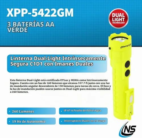 Vista 2 de Nightstick XPP-5422GM - Linterna de doble luz intrínsecamente segura con imanes-3 AA (no incluidos), verde, UL913, multicolor