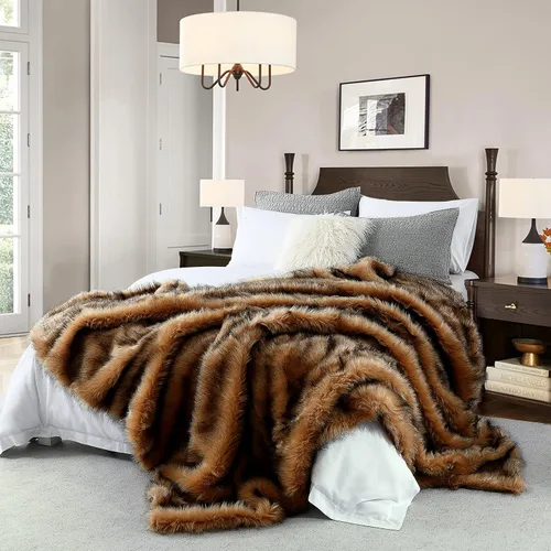 Vista 8 de Manta de felpa de piel sintética de lujo con patrón azteca, súper cálida, esponjosa, elegante, mullida manta decorativa para sofá, sillón, sofá