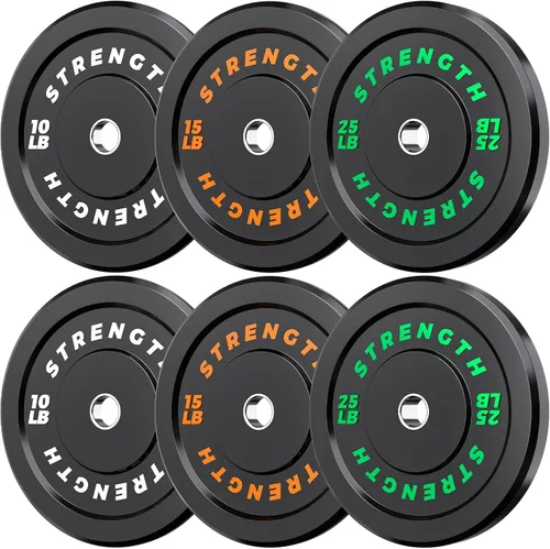 Vista 16 de Juego de Pesas Olímpicas de Parachoques de Goma - Placas de Barra de 2 Pulgadas para Entrenamiento de Fuerza en Gimnasio Casero