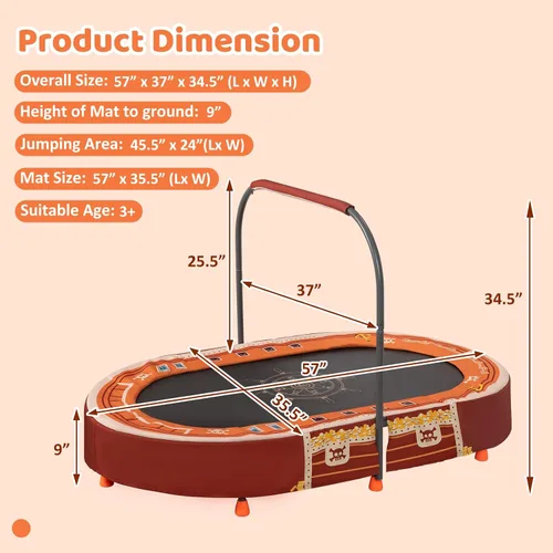 Vista 8 de Indoor Trampoline, 55" Foldable Trampoline with Handle, Oval Trampoline for Kids, Play Rebounder, Kids Trampoline Indoor, Gift for Girls Age 3+
