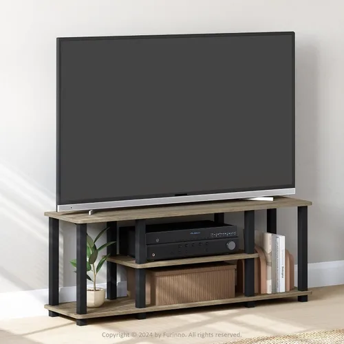 Vista 2 de Furinno Turn-N-Tube - Soporte para televisor de 3 niveles, 3D, sin herramientas, para televisores de hasta 50 pulgadas, con tubos cuadrados