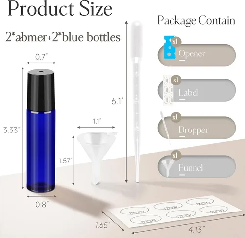 Vista 2 de Botellas enrollables de 0.3 fl oz para aceites esenciales, botellas de vidrio enrollables, botella de perfume recargable, con bolas de rodillo