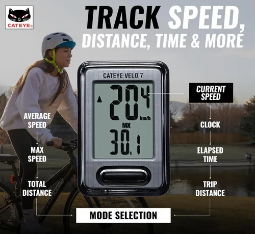 Vista 2 de CATEYE Computadora de bicicleta con cable - Velocímetro y odómetro de nivel básico, perfecto para ciclistas principiantes, arranque y parada