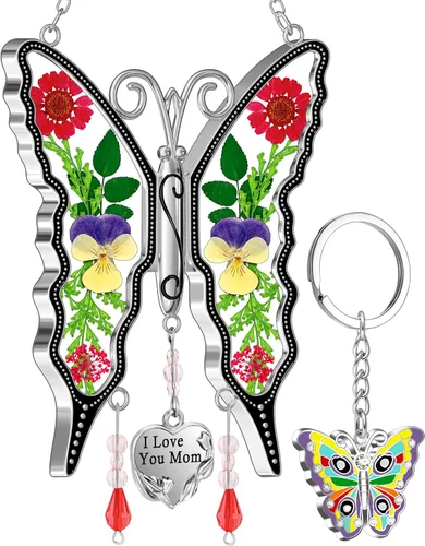 Vista 18 de KY &BOSAM - Atrapa luz de vitral con mariposa de color, con la frase A special teacher. Campanilla para el viento, como regalo para la profesora