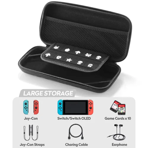 Vista 4 de Bheddi Switch Carrying Case fits SwitchSwitch OLED - Hard Shell Protective Portable Travel Carry Case with 10 Game Card Slots and 2 Tempered Glass