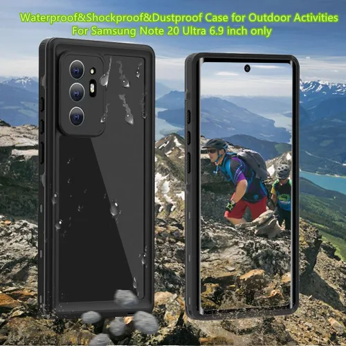 Vista 4 de Compatible con Note 20 Ultra Funda impermeable, IP68 bajo el agua a prueba de suciedad, a prueba de golpes, protector de pantalla integrado