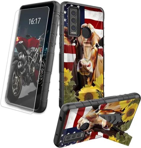 Vista 18 de Funda para AT&T Maestro Max 2021/Cricket Ovation 2 con protector de pantalla de vidrio templado, funda resistente con función atril integrada