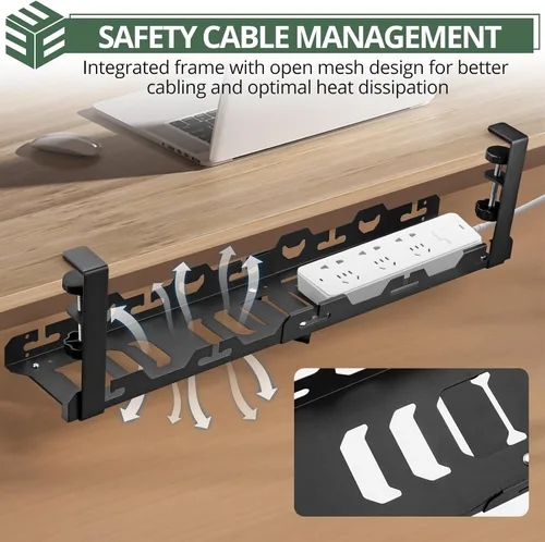Vista 6 de EYPINS Bandeja de organización de cables para debajo del escritorio, sin taladros, retráctil de 16 a 29 pulgadas, 22 unidades, organizador de cables