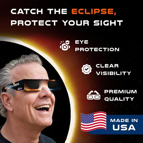 Vista 4 de 6/12/25/50 Pack Solar Eclipse Glasses AAS Approved 2026, ISO 12312-2 Certified Made in USA