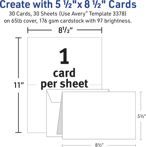 Vista 5 de Avery® Tarjetas de felicitación de media pliegue, 5.5 x 8.5 pulgadas, color blanco sin recubrimiento, 30 tarjetas