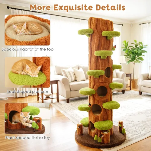Vista 3 de NUNU LAB Árbol para gatos de 90.5 pulgadas de alto – Torre grande de árbol mágico para gatos con postes rascadores de sisal, escondite lateral
