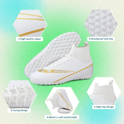 Vista 6 de GRESKY Tacos de fútbol para hombre y mujer, zapatos de fútbol para interiores y exteriores, para niño grande AG TF