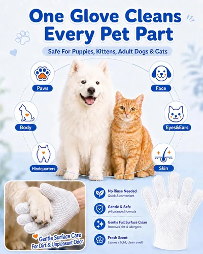 Vista 4 de Pet Glove Wipes for Dogs and Cats,Disposable Pet Grooming Gloves 24 Count - Blue