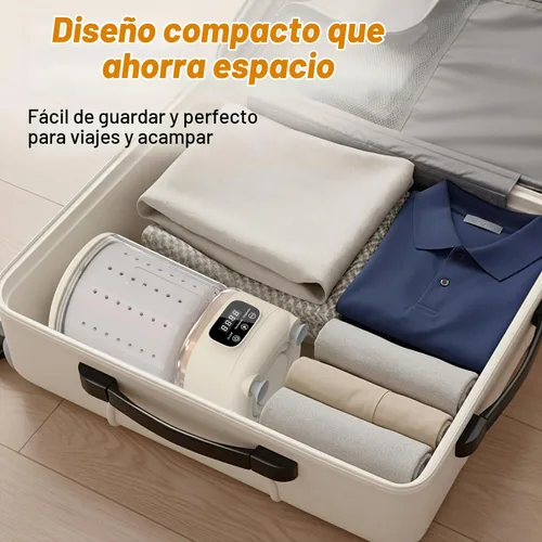 Vista 7 de Mini lavadora portátil, 2L USB recargable 3000 mAh con cesta de secado giratorio, 3 modos de limpieza de luz azul, compacta para dormitorio