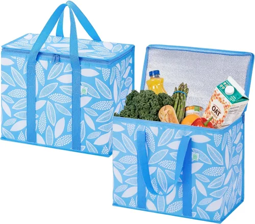 Vista 20 de VENO Paquete de 2 bolsas enfriadoras aisladas para entrega de alimentos, bolsas de compras plegables y reutilizables con cremallera, plegables