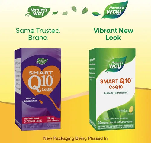 Vista 2 de Nature's Way SMART Q10 CoQ10, apoya la salud del corazón y la energía celular*, sabor a frutas tropicales, 100 mg por porción, 30 tabletas