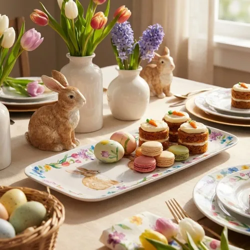 Vista 4 de UP ware - Bandeja de melamina de conejo de Pascua, bandeja rectangular de 15 x 6.5 pulgadas, bandeja de alimentos sin BPA para entretenimiento