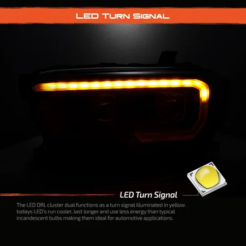 Vista 3 de AKKON - Para nuevo diseño secuencial de tubo LED negro 2016-2023 Toyota Tacoma SR/SR5 Faros delanteros de proyector cuadrado dual