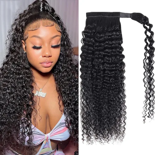Vista 26 de Cola de Caballo de Cabello Humano Corto Rizado Crespo Envolvente con Clips Extensiones de Cola de Caballo de Pasta Mágica 120g/juego Pieza
