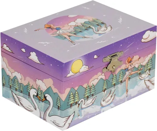 Vista 3 de LAxury Joyero musical de 5 pulgadas, diseño de cisne y bailarina, caja de joyería para niños, caja de joyería de bailarina, cajas de joyería