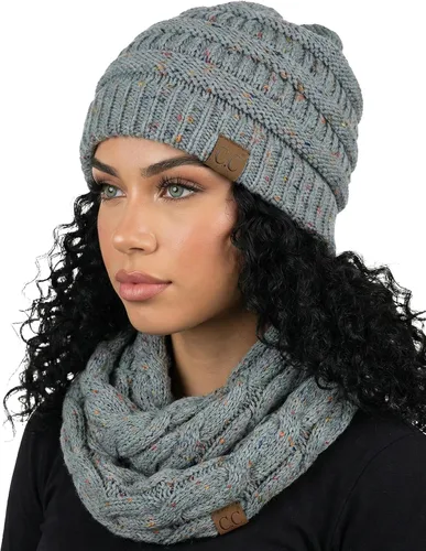 Vista 33 de Funky Junque - Juego de pañuelo y gorro de punto a juego para mujer Negro