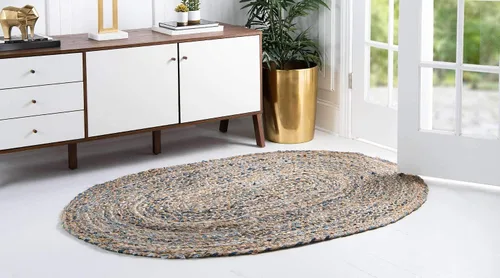 Vista 3 de Unique Loom Trenzado Chindi Collection - Alfombra ovalada azul moderna casual (2 pies x 3 pies)