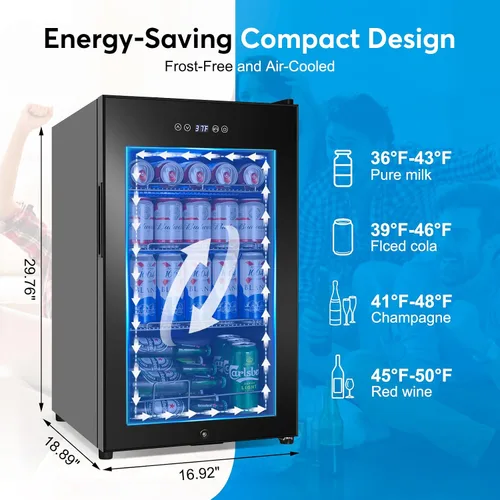 Vista 2 de Refrigerador de bebidas de 17 pulgadas de ancho – Enfriador de bebidas para 126 latas con puerta de vidrio Mini refrigerador de cerveza