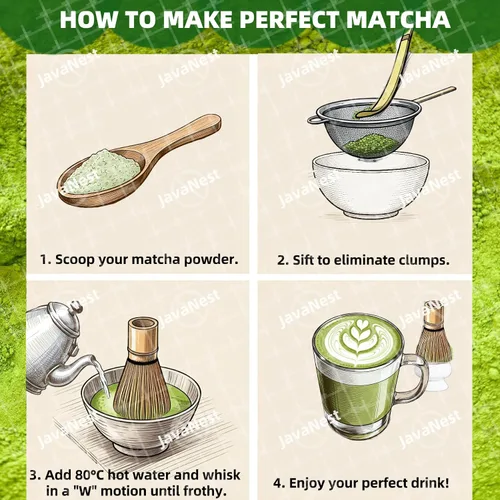 Vista 5 de Juego de té Matcha de 7 piezas con tarjeta de regalo, batidor de bambú de 120 puntas, cuenco de cerámica con boquilla, soporte para batidor