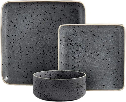 Vista 8 de Tabletops Gallery Colección Madison Fashion Vajilla – Plato de ensalada cuadrado contemporáneo moderno con esmalte reactivo de 4 lugares, vajilla
