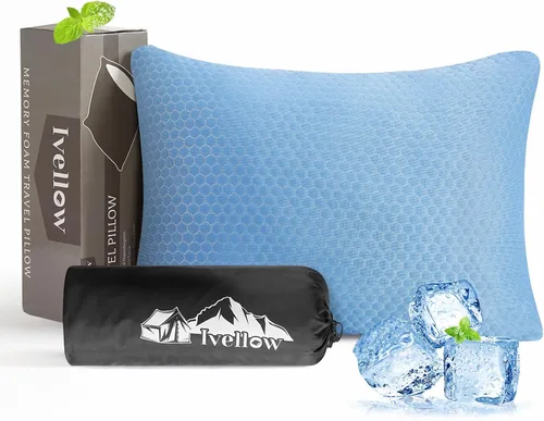 Vista 14 de Ivellow Almohada de viaje de espuma viscoelástica comprimible para dormir, almohada de espuma viscoelástica triturada, almohada pequeña de apoyo