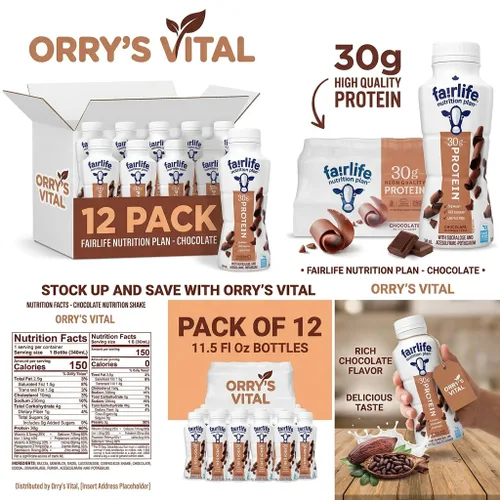 Vista 2 de Nutrition Plan - Batido de chocolate alto en proteínas, paquete de 12. Orry's Vital