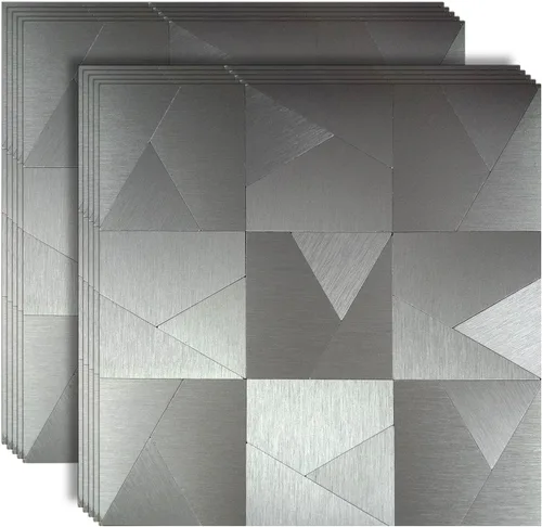 Vista 12 de XUANINY Azulejos de metal para salpicaduras de despegar y pegar, adhesivo de pared 3D de mosaico de aluminio autoadhesivo para cocina