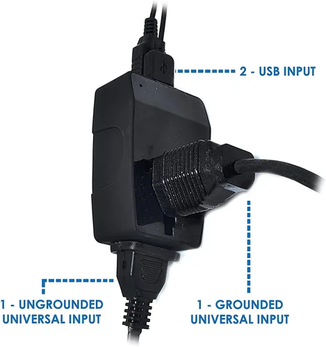 Vista 2 de Enchufe adaptador de viaje Ceptics GP4-9 Schuko, 4 en 1, tipo E/F, enchufe universal con 2 puertos USB tipo B - EE.UU/Japón Negro