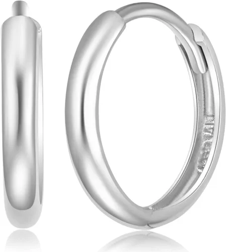 Vista 2 de Aretes de aro de oro blanco de 14 quilates de 0.079 in de grosor, 3 tamaños diferentes disponibles