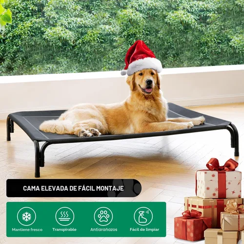 Vista 2 de Cama Elevada para Perros Catre Elevado para Perros al Aire Libre para Perros Medianos, la Instalación No Requiere Herramientas, Marco con Malla