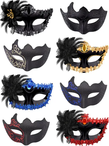 Vista 9 de SIQUK Juego de 8 máscaras para parejas, máscara veneciana para disfraz