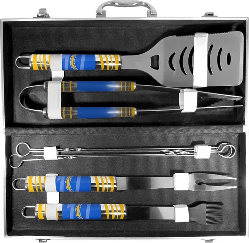 Vista 4 de NFL Siskiyou Sports Fan Shop Los Angeles Chargers - Juego de barbacoa de acero con funda, 8 piezas, color gris