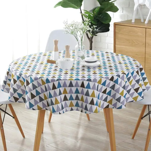 Vista 6 de DaMai Mantel simple estilo americano, mesa redonda, algodón y lino, a prueba de polvo, para mesa de buffet, fiestas, cenas de Navidad, triángulo