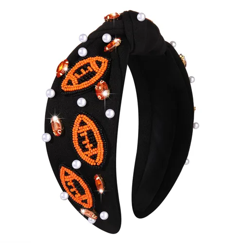 Vista 16 de Diademas anudadas de fútbol para mujer, diadema deportiva para el día del juego, diadema de cristal perlado con nudo superior ancho, accesorios