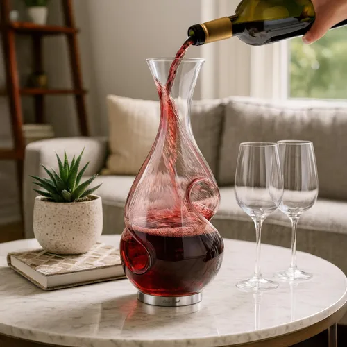 Vista 2 de Final Touch L'Grand Conundrum Aerator Decantador de Vino Botella Completa - 25.4 Oz. Vidrio de Cristal Transparente de Calidad Soplado a Mano